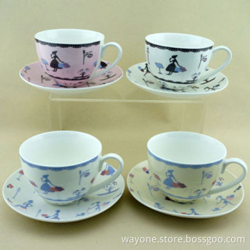 Set 4 Tea/Coffee Cup and Saucer Set for Promotions, in Printed Gift Box, with Fashionable Design